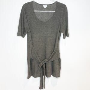 J Jill Pure Jill Womens Size Large Tie Front Top Shirt Linen Blend Short Sleeve